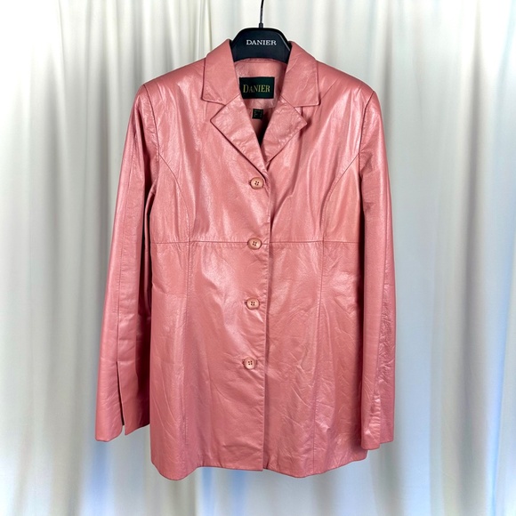 Vintage Danier Leather Metallic Bubblegum Pink Car Coat Jacket • Blazer Size S/M - Picture 1 of 10